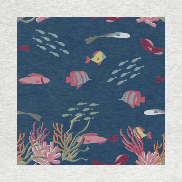 Fish, Coral, and Seaweed on Navy Condensed by A2Gretchen